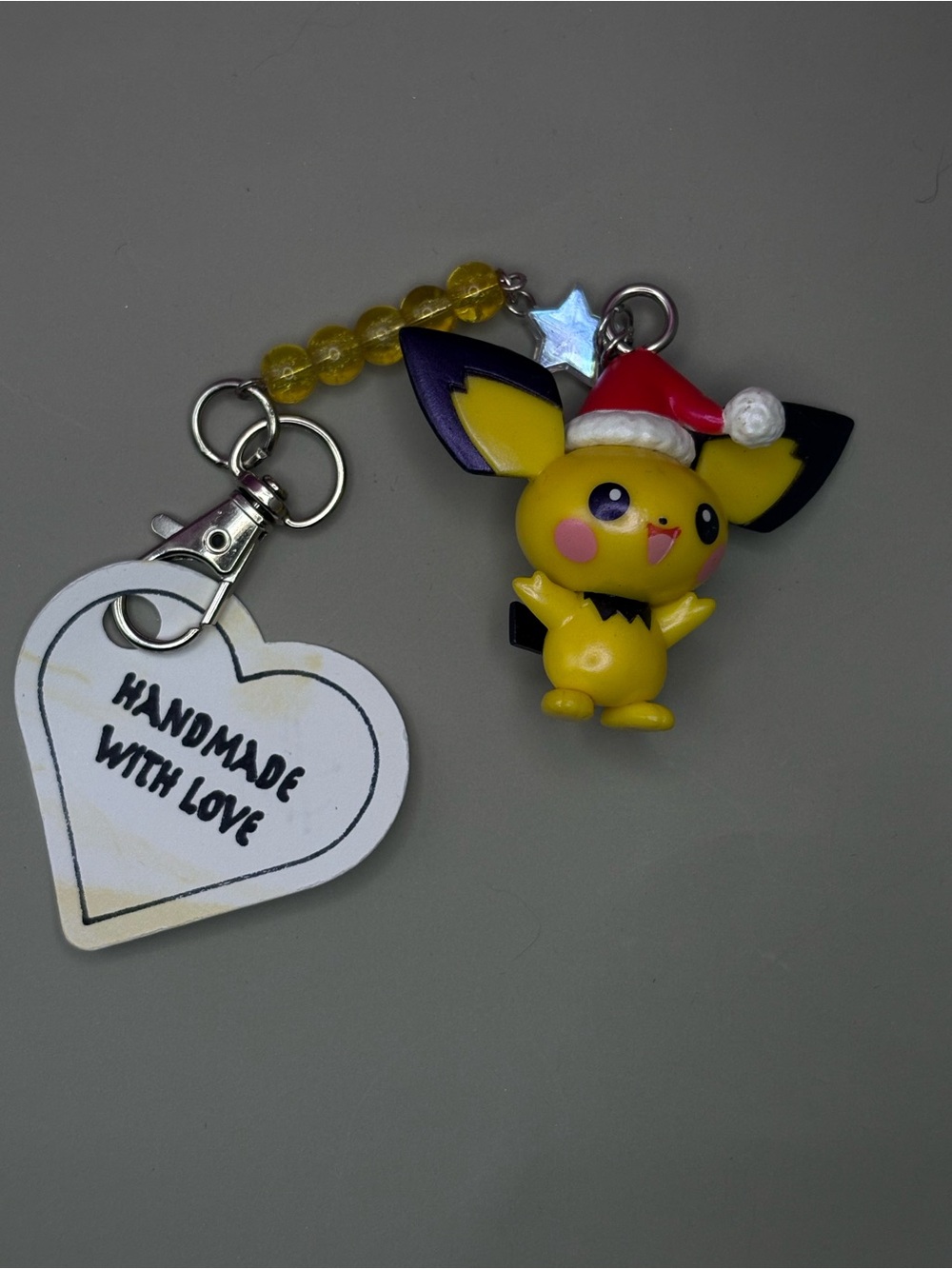 Pokemon Yellow Pichu Keychain Charm with Red Santa Hat